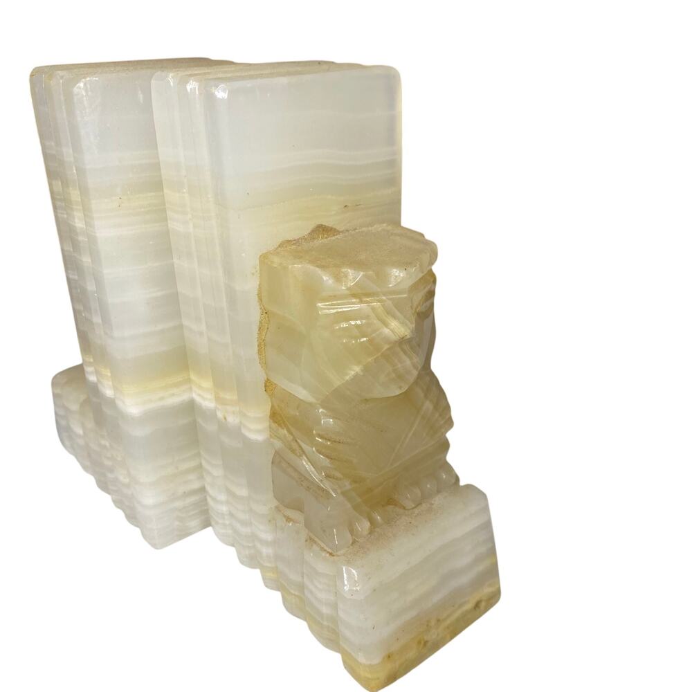 Vintage MidCentury Mesoamerican Aztec Mayan Mexican Carved Quartz Bookend Flawed